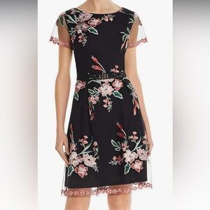 Adrianna Papell floral sheer/mesh black dress NWT